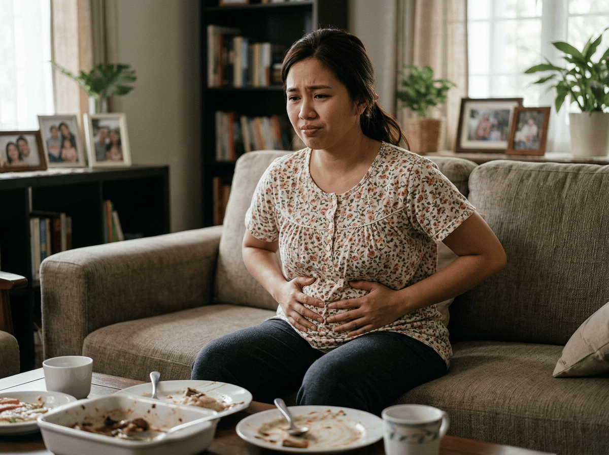 A person showing bloated after meal